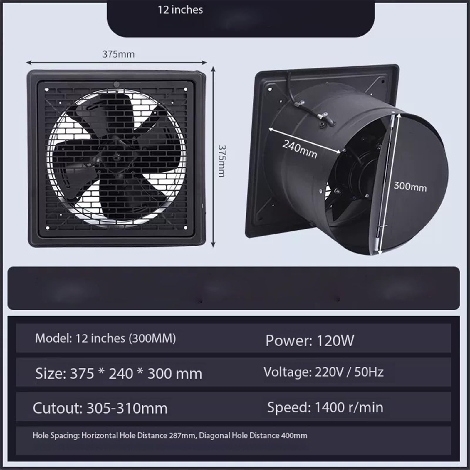 Ventilador de ventilación Unidad cambio aire montaje en pared Garaje