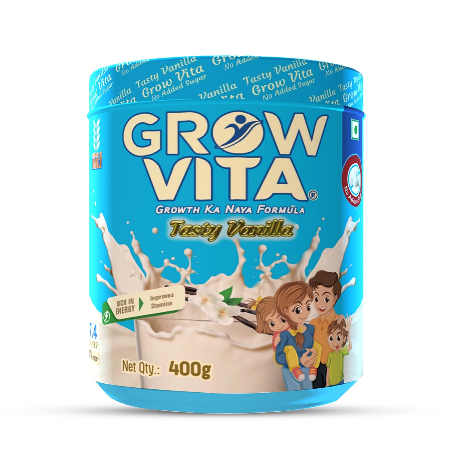 Grow Vita Growth Ka Naya Formula Delicious, Nutritious Malt Base Milk Food, Essential Nutrients Available, Vanilla No Added Sugar Flavours Drink. 400GM-image-18