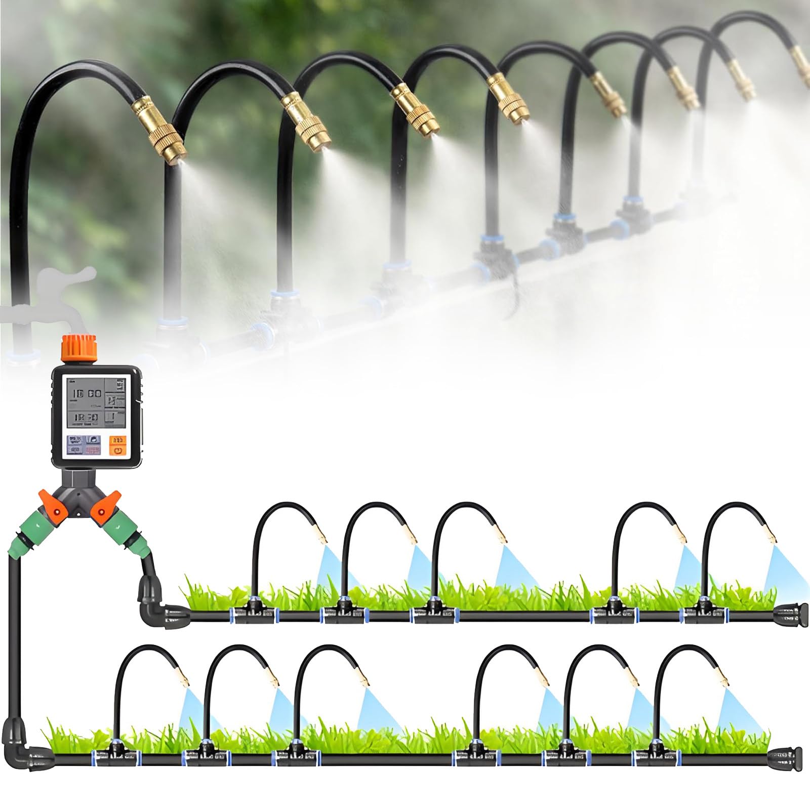 Sistema di irrigazione da giardino flessibile, kit di irrigazione automatico con ugello regolabile per serra, prato, piante da esterno