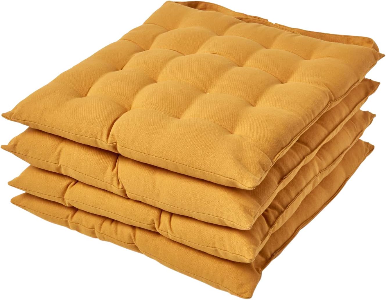 HOMESCAPES Mustard Yellow Seat Pads for Dining Chair, Set of 4 100