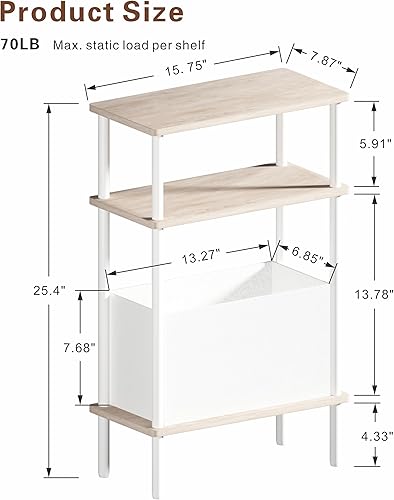 Miniatura 3 de Mesa auxiliar estrecha con cesta de tela, mesa auxiliar para espacios pequeños, mesita de noche delgada con estante de almacenamiento de 3 niveles,