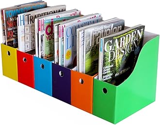 Evelots Magazine File Holder-Organizer-4 Inch Wide-6 Colors-With Labels-Set/12