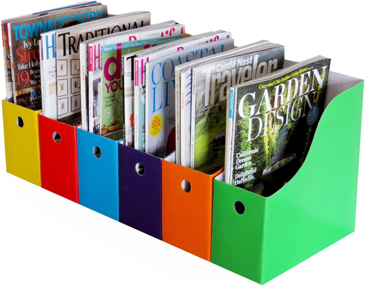 Evelots Magazine File Holder-Organizer-4 Inch Wide-6 Colors-With Labels-Set/12