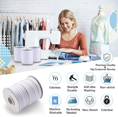 Miniatura 4 de Tewadoo Cinta al bies de doble pliegue de 12 pulgada - Cinta de poliéster blanca de 55 yardas para coser, encuadernación de colchas, dobladillo,