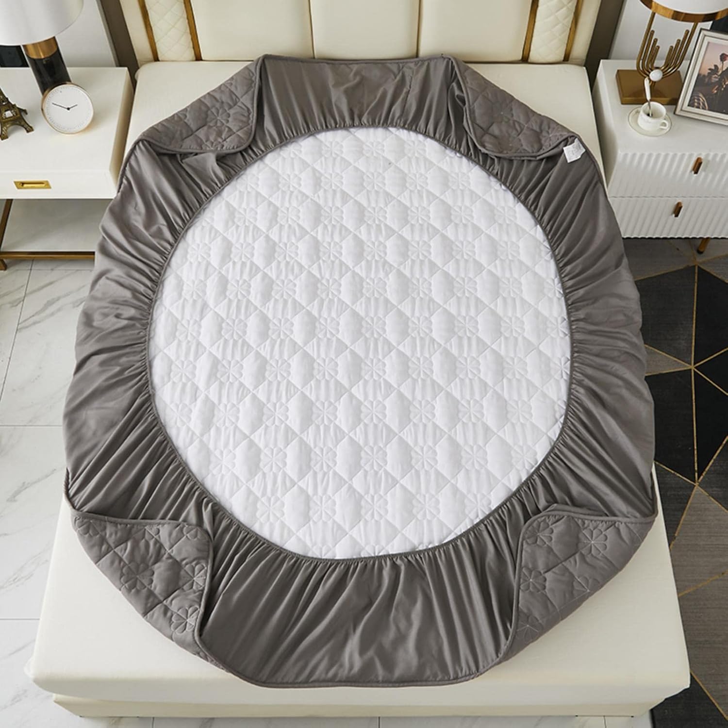 Extra Deep Pocket Fitted Sheet|Soft Breathable Bed Sheet|Non-Slip Non Pilling Protective Cover for Bed Mattress|Warmth Cotton Bedding Sheet|18”-24” Quilted Fitted Sheet (Gray, Queen)