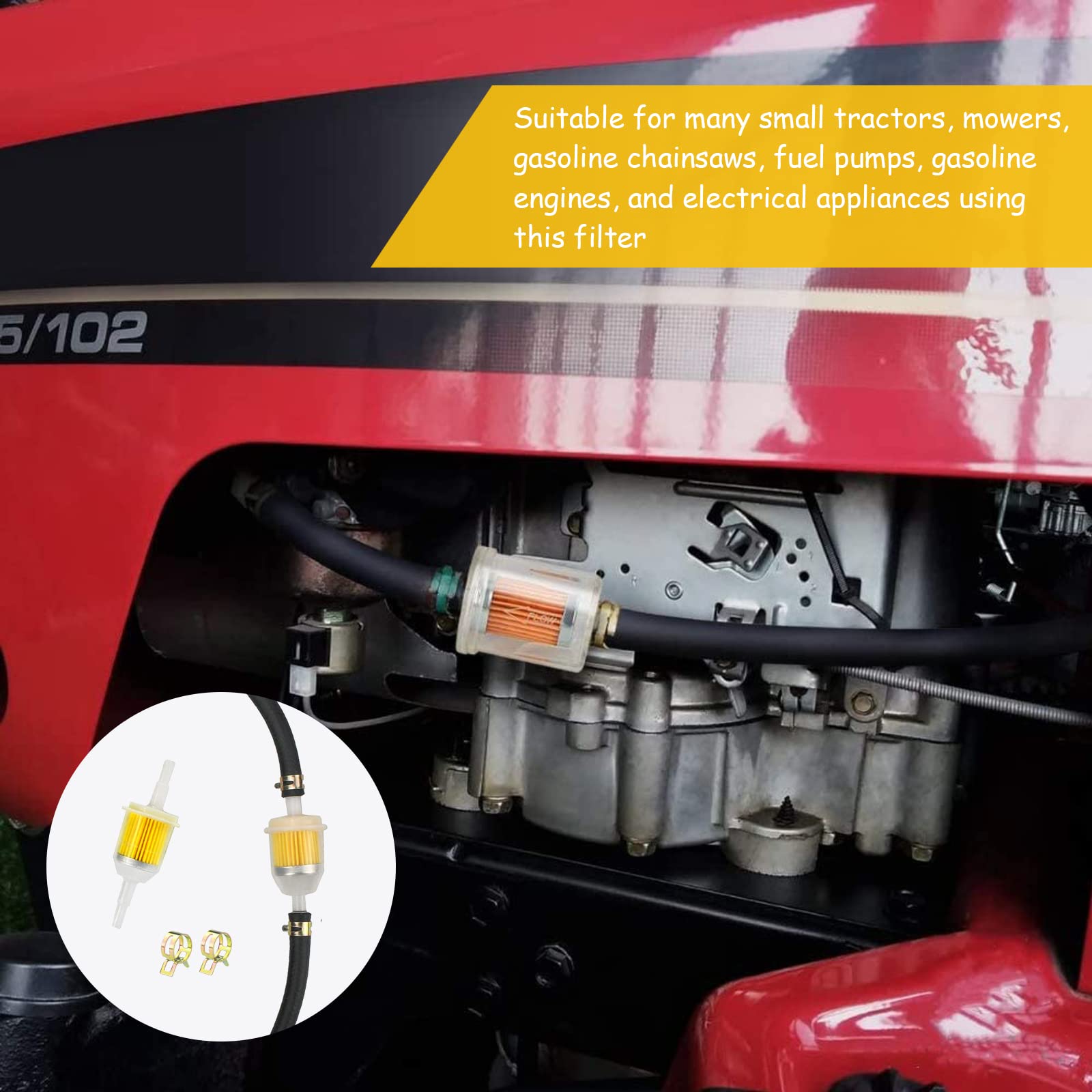 Zestaw Węży Paliwowych 2 Metry Przewód Paliwowy Ø 5mm + 2 Sztuki Filtra Paliwa 5mm/8mm + 10 Sztuk Obejm do Węży do Samochodu Motocykl Skuter Kosiarka