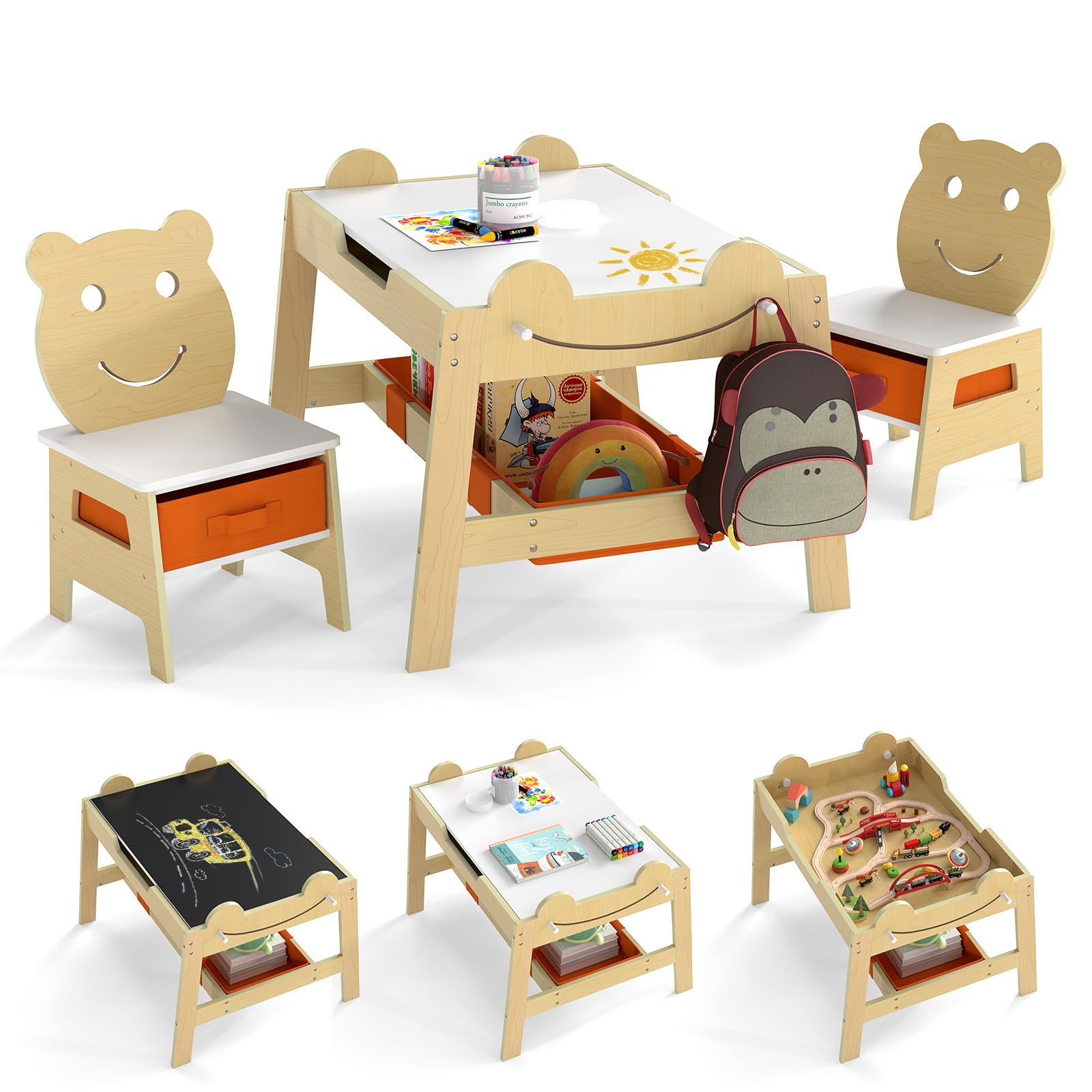 Costzon Kids Table and Chairs, 3-in-1 Table Set w/Chalkboard &amp; Whiteboard