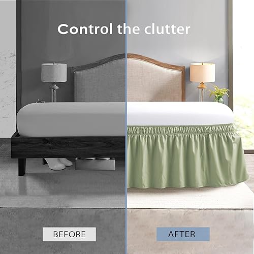 Vista 11 de FreshCulture Falda de cama King, con volantes antipolvo para cama de tamaño King, fácil ajuste con caída a medida de 15 pulgadas, falda de cama