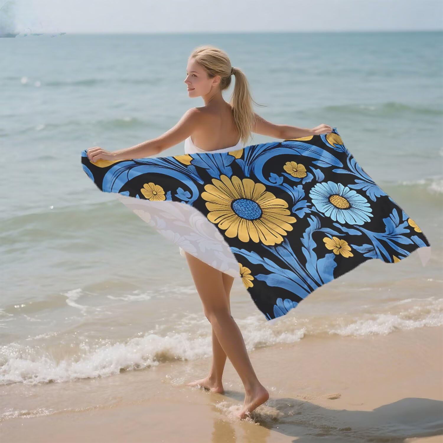 Toalla Playa Grande 160x220 Toalla Playa Microfibra, Secado Rápido, Sin Arena Portátil Toallas para Viajes, Hombre, Mujer Toallas, para Natación, Camping, Gimnasio (Azul marino Europa del Norte) p-45
