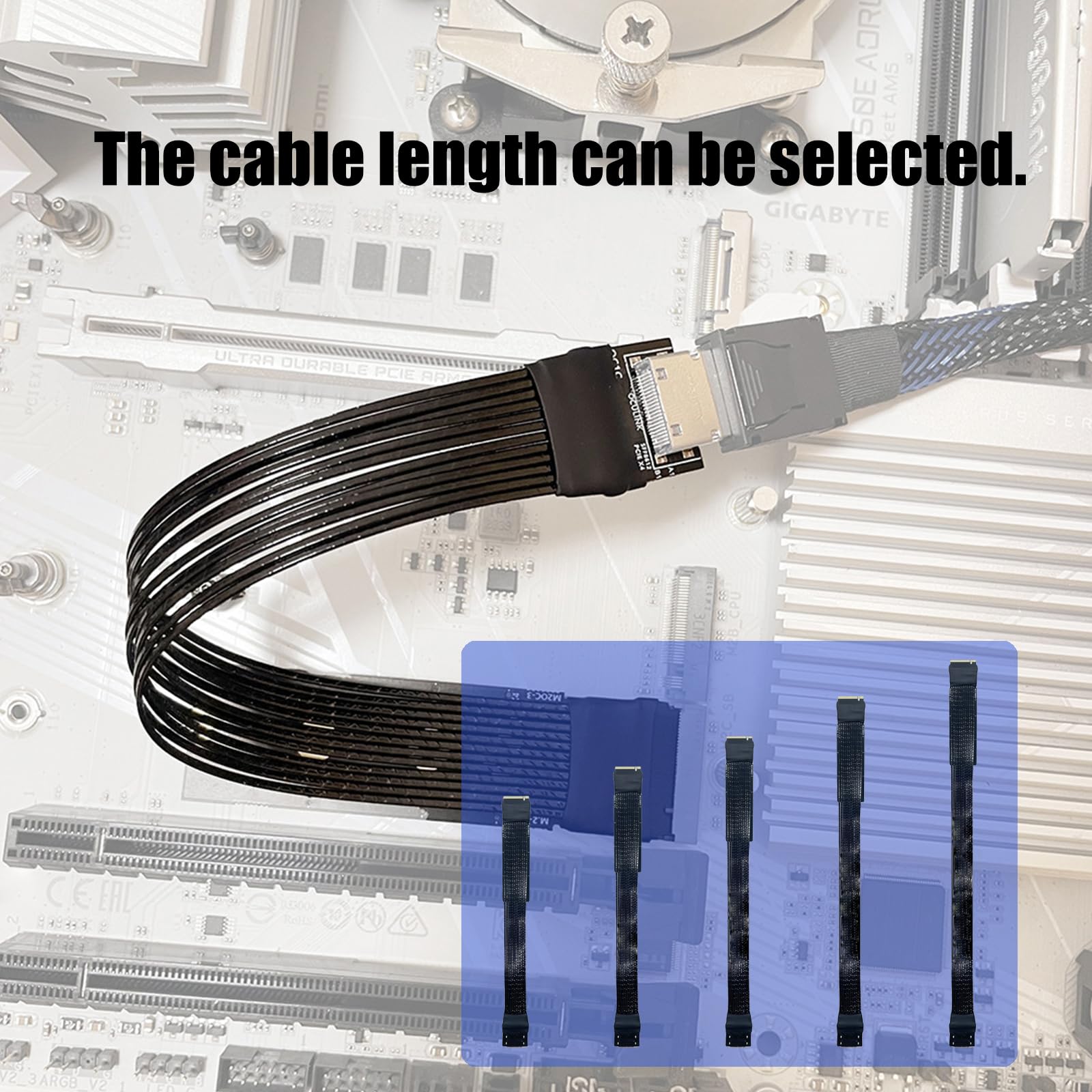 PCIe4 Gen4 4X Oculinks Adapter Cable NVME to SFF8612 64Gbps Extension Cable Silver Shielded