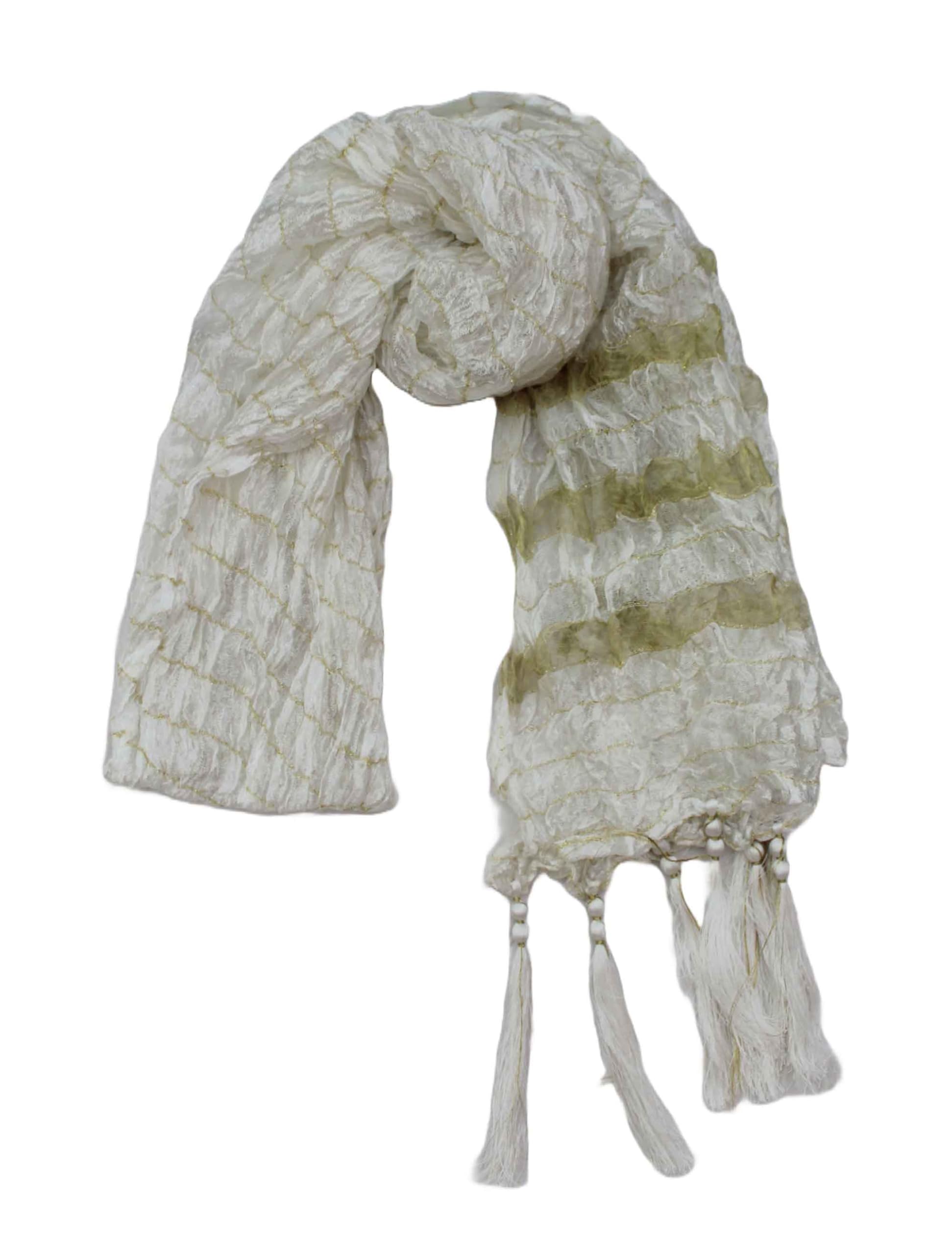 Men's Silk Gold Crush Sherwani Dupatta Stole Chunni (White, 2.3 Metre Length)