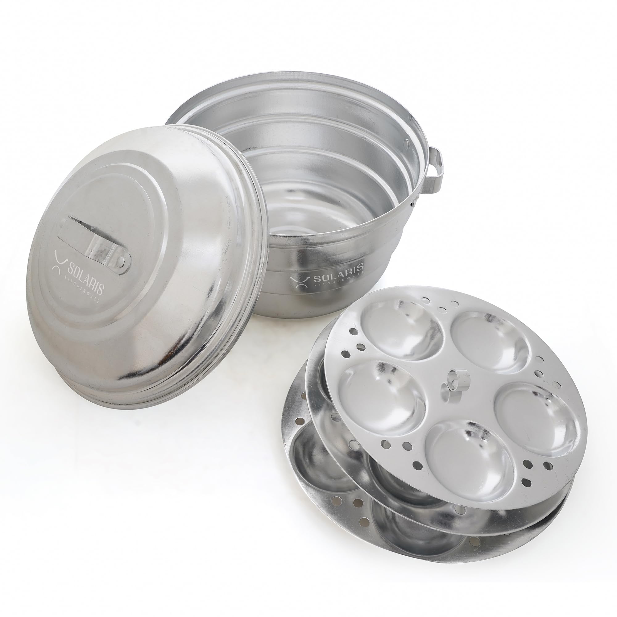 Solaris Kitchenware’s Aluminium Idli Pot – Durable| Lightweight| Perfect for Fluffy Idlis, Steaming, and Multipurpose Cooking | 3 idli plates | 17 idlies