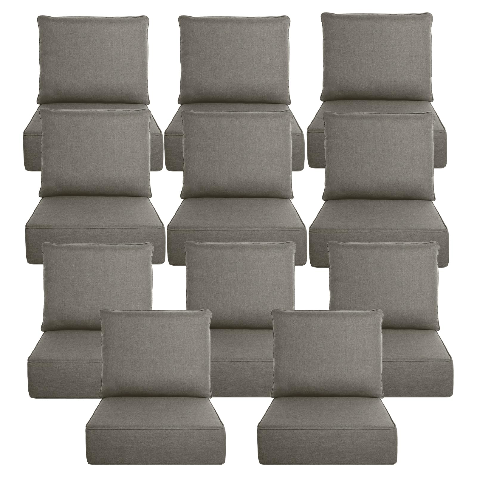 Luxury 6" Thick Outdoor Cushion Set 11 - 24x24 Patio Furniture Cushions with 28D High-Density Foam, Water-Resistant &amp; Fade-Resistant Fabric, Removable Covers for Patio Furniture Sofa Couch -Grey