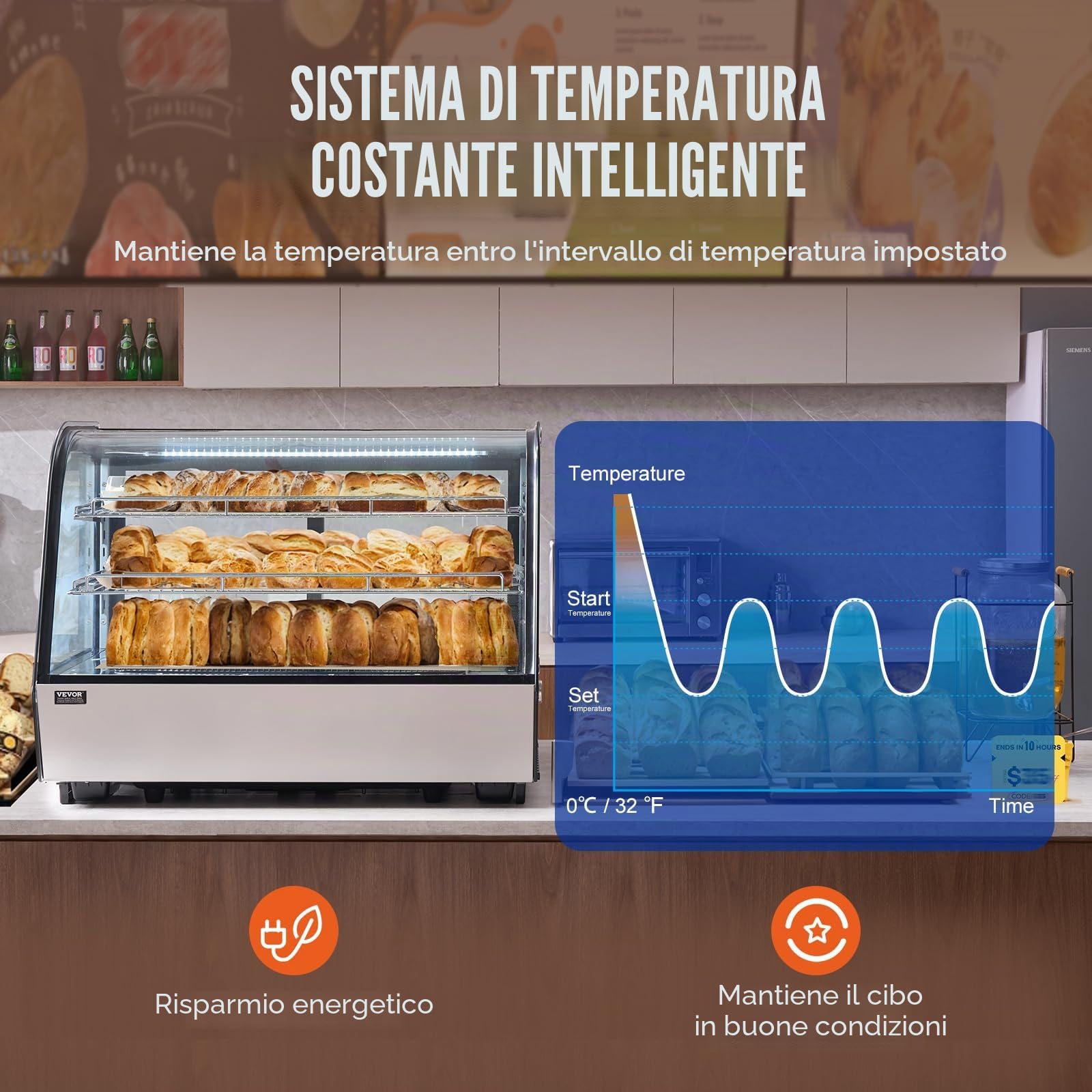VEVOR Vetrina Refrigerata da 146 L Vetrina Espositiva per Pasticceria da Banco a 2 Livelli, Frigorifero Commerciale con Illuminazione a LED, Raffreddamento TURBO, Raffreddamento ad Aria Senza Brina