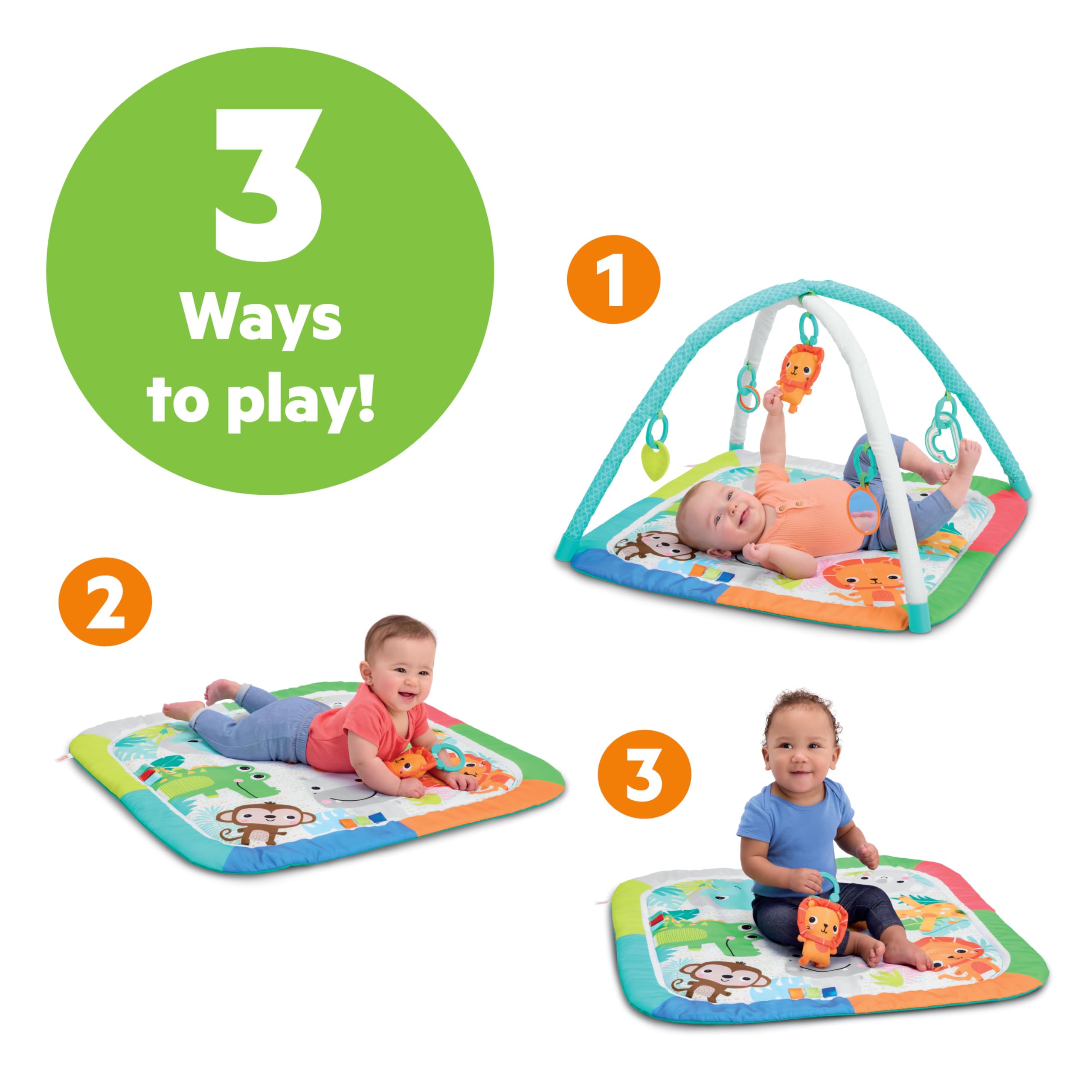 Wild Wiggles Jungle Jungle FoldAway Activity Gym Bright Starts dla niemowląt i dzieci, unisex safari z konstrukcją oszczędzającą miejsce, 5 zabawek w zestawie