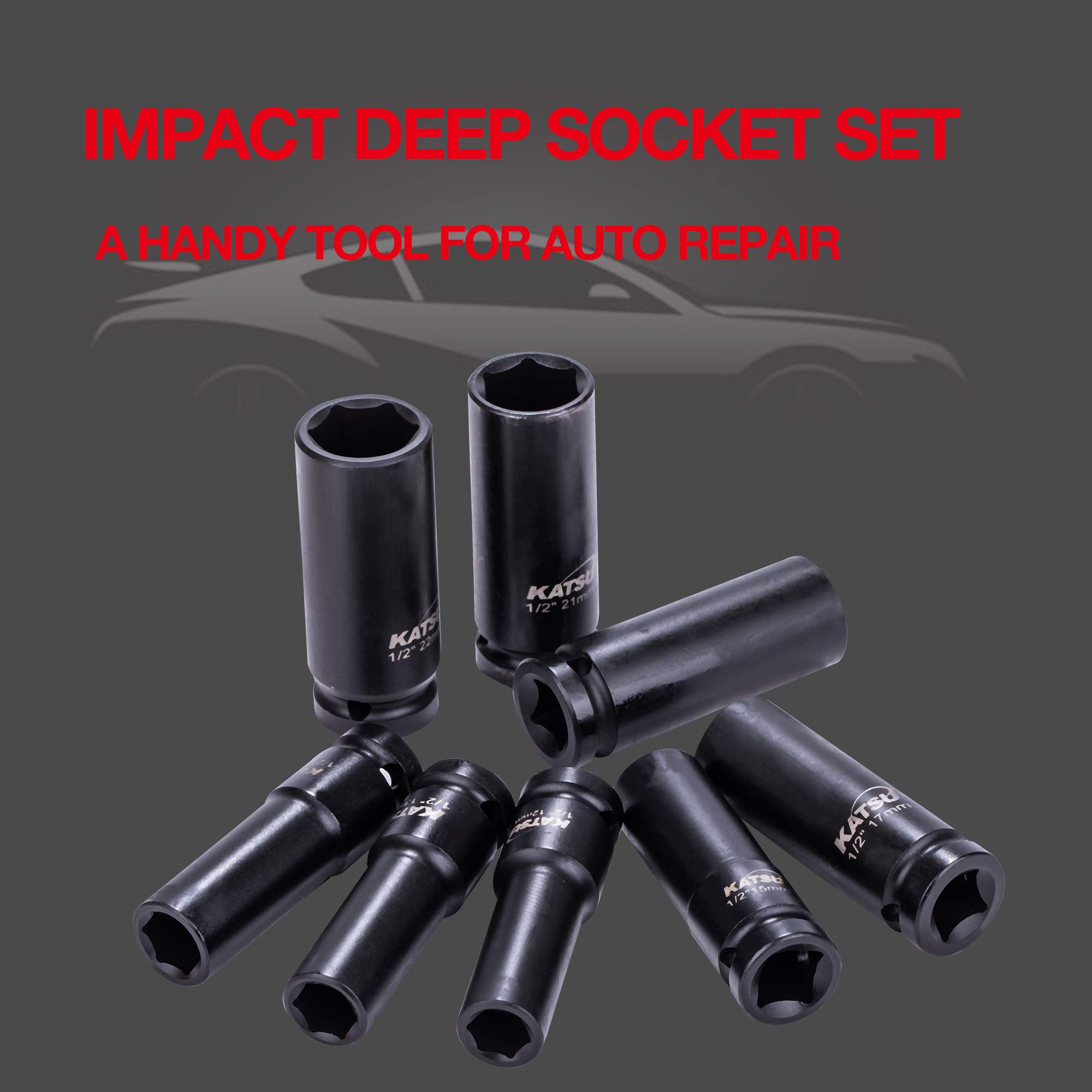 KATSU 1/2" Deep Impact Steckschlüsselsatz – 35 Teile, 8-32 Mm, Chrom-Molybdän-Stahl, Für LKW & Motor-Reparatur