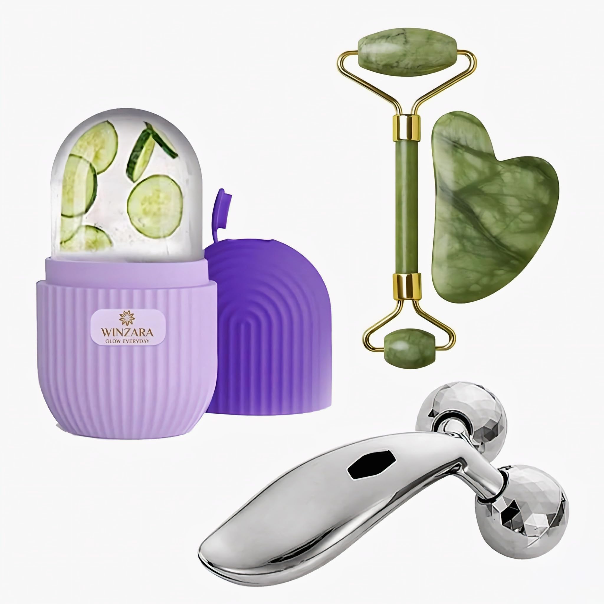 Gua Sha Ice Roller For Face Massager 3-In-1 Facial Massage Set Combo With Jade Roller & Gua Sha Stone, Ice Roller, And 3D Massager Roller For Skin, Eyes, And Body, Reusable Face Tool Kit-image-15