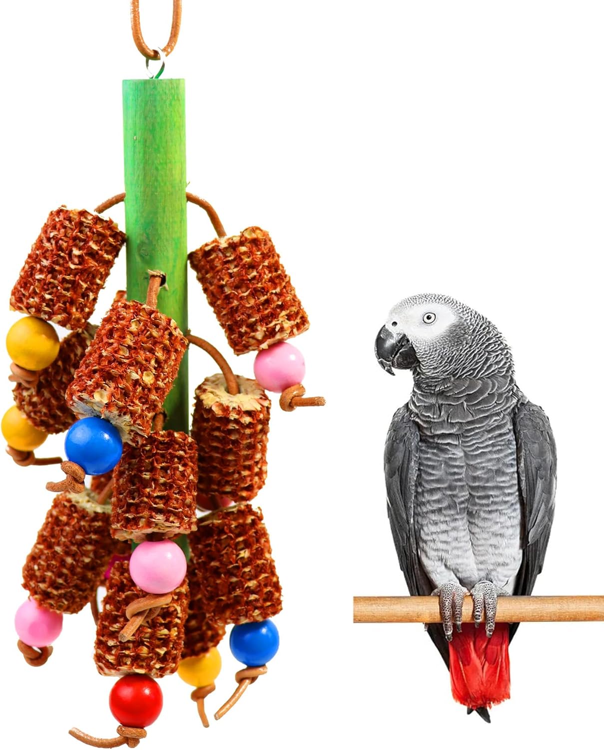 Natural Corn Cob Bird Chew Toys for Parrots – Safe Durable Chewing Toy for Cockatiels, Conures, Lovebirds, Macaws, African Grey & Cockatoos | Hanging Aviary Enrichment for Small/Medium Birds