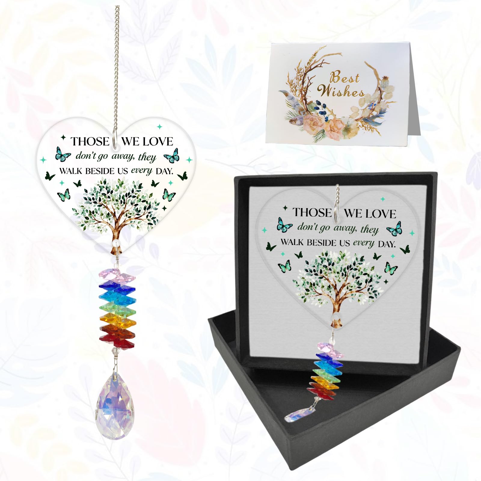 GLOBLELAND Memorial Crystal Suncatcher Gifts for Friend Family Sympathy Gift Commemorative Tree Sun Catcher Gifts Blessing Memories Heart-Shaped Crystal Suncatcher for Remembering Anniversary Presents
