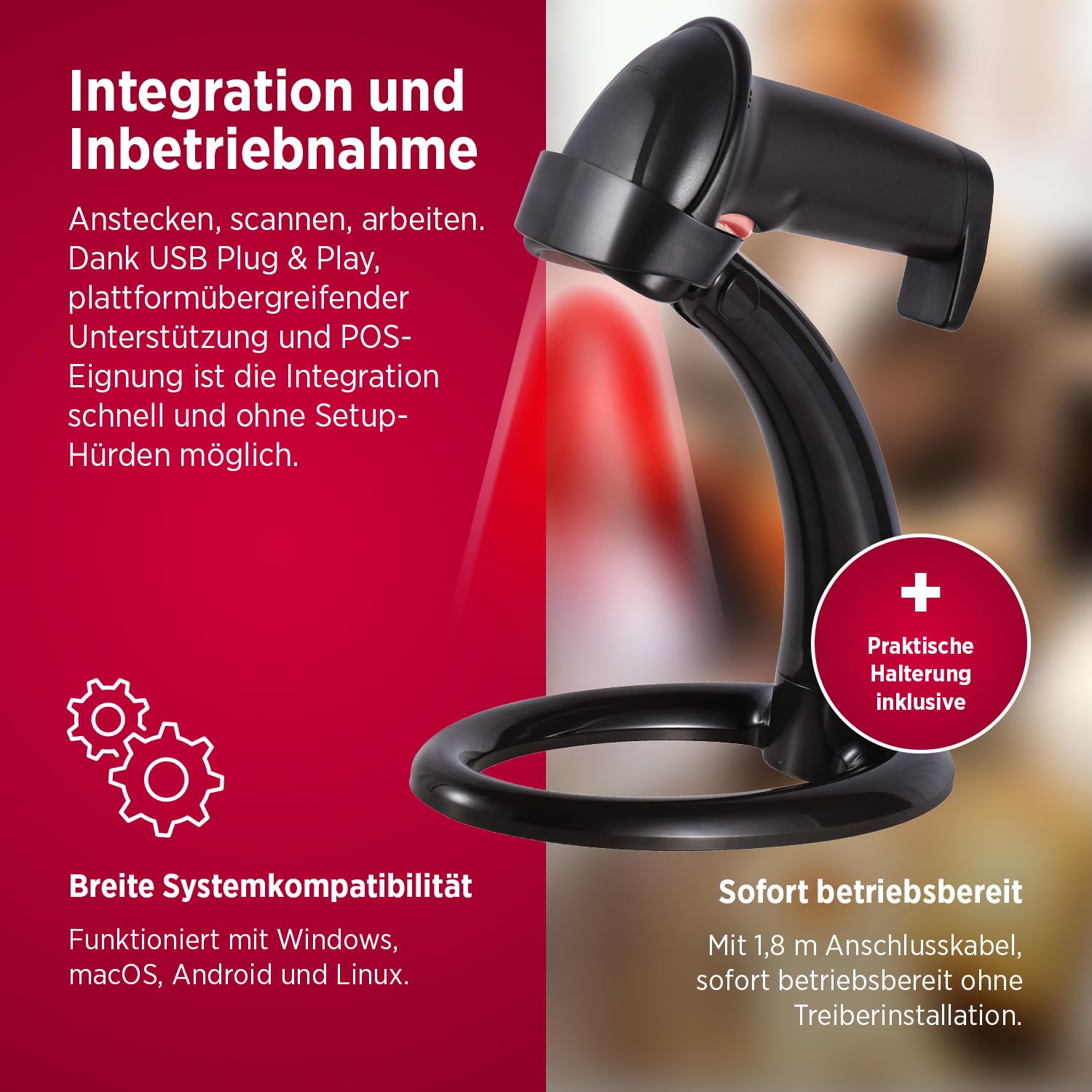 Olympia LS 6100 2D LED Barcode Scanner | Hochpräziser Handscanner mit USB | Schnelles Scannen von 1D & 2D Codes | Robuster Barcode-Scanner für Handel, POS & Industrie | Scannen in jeder Umgebung