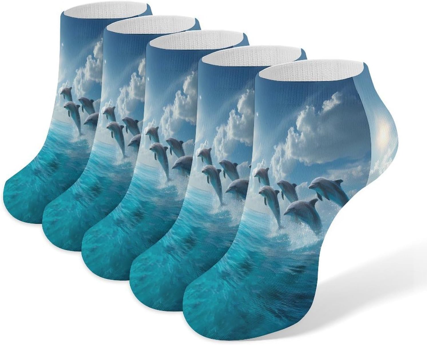 Dolphins Jumping Socks for Men Women 5 Pairs Ankle Socks