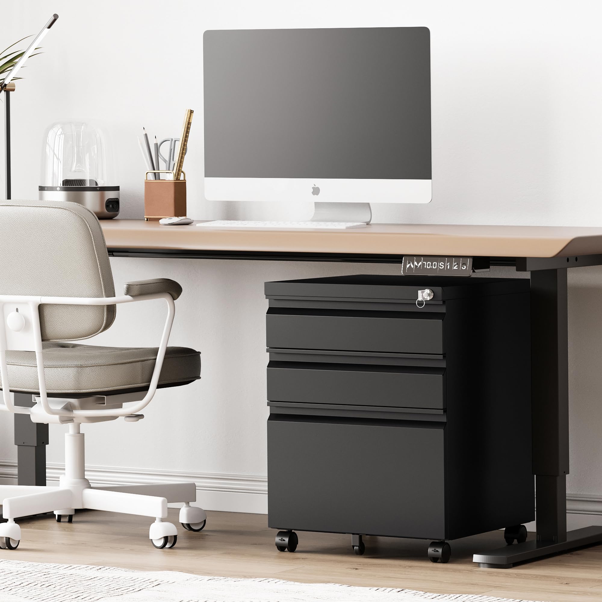 3 Drawer File Cabinet，Mobile Filing Cabinet with Lock and Wheels，Un-Assembled Metal Under Desk File Cabinets for A4/Letter/Legal Size（Black