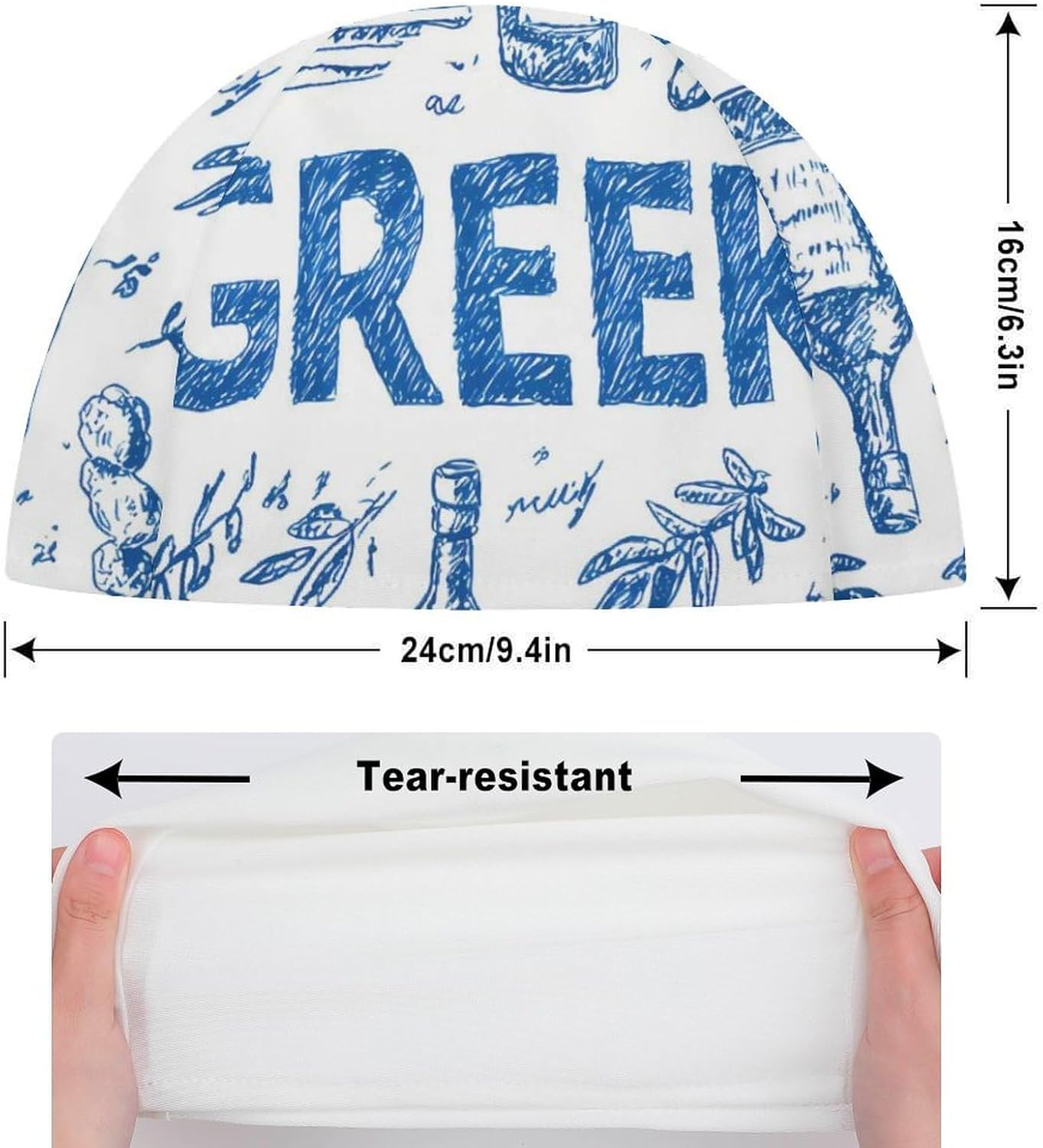 Greek Symbols Olive Wine Bottle Womens Swim Cap for Men Adult Swimming Hat Curly Short Medium Long Hair