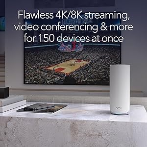 NETGEAR Orbi 870 Series Tri-Band WiFi 7 Mesh System (RBE872) - Router + 1 Satellite Extender, Security Features, Up to 21 Gbps, Covers Up to 6,000 Sq. Ft., 150 Devices, 10 Gig Internet Port, BE21000