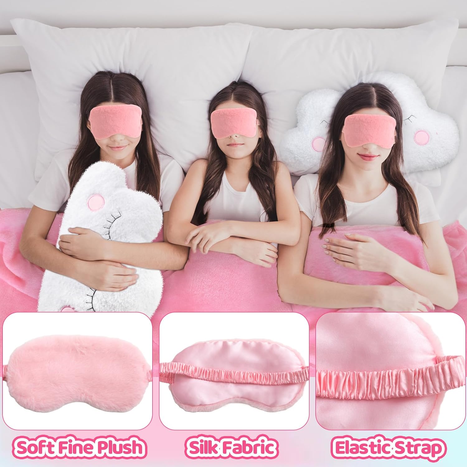 18 Pcs Sleepover Party Supplies Set 6 Pcs Cloud Fuzzy Throw Pillows 6 Pcs Fleece Soft Blankets 6 Pcs Pink Sleep Eye Mask Sleeping Stuff Accessories for Slumber Spa Pajama Favors - Image 6