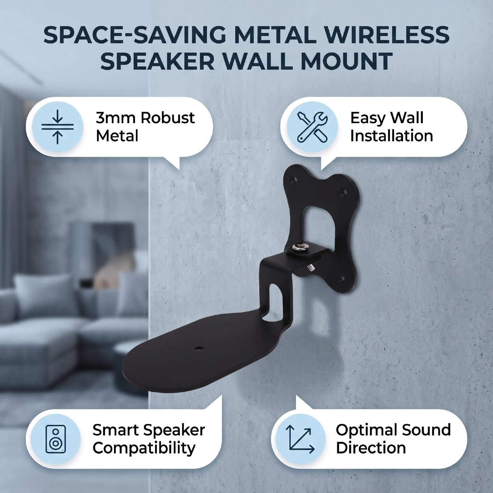 Supporto da Parete per Altoparlante Wireless, Staffa da Montaggio, | Staffa in Metallo 3 Mm, Salvaspazio, Angolo Regolabile, Viti Incluse, Base Stabile, Adatta Alla Casa