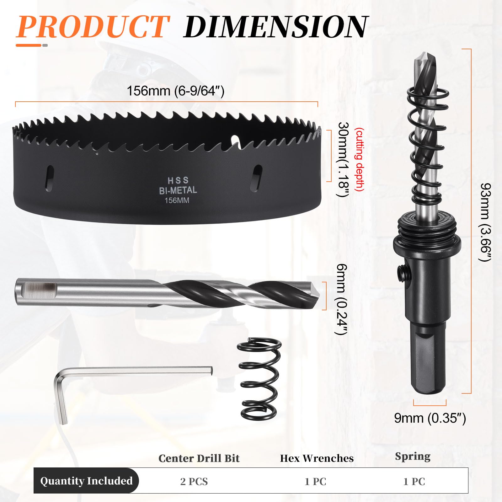 METALLIXITY Bi-Metal Hole Saw 6-9/64", M42 HSS Circular Head 156mm Hole Cutter with 2 Pilot Drill Bits - Image 2