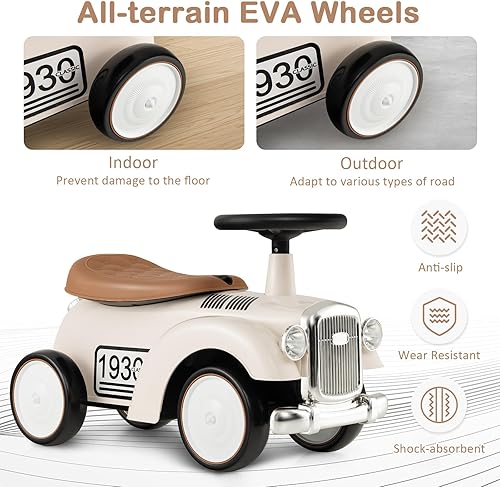 Miniatura 4 de Costzon Auto de empuje para niños pequeños, auto clásico para niños deslizantes de pie a piso con volante, bocina y almacenamiento debajo del