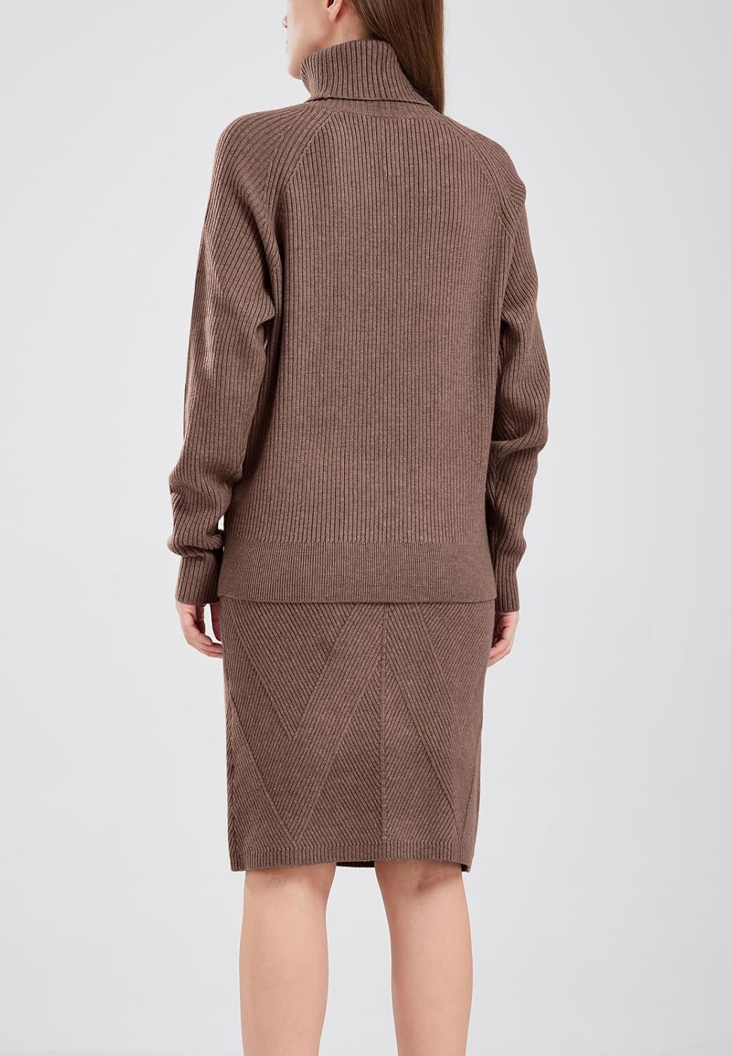 chouyatou Women's Casual 2 Piece Outfits Turtleneck Cable Knit Sweater and Bodycon Skirt Sets