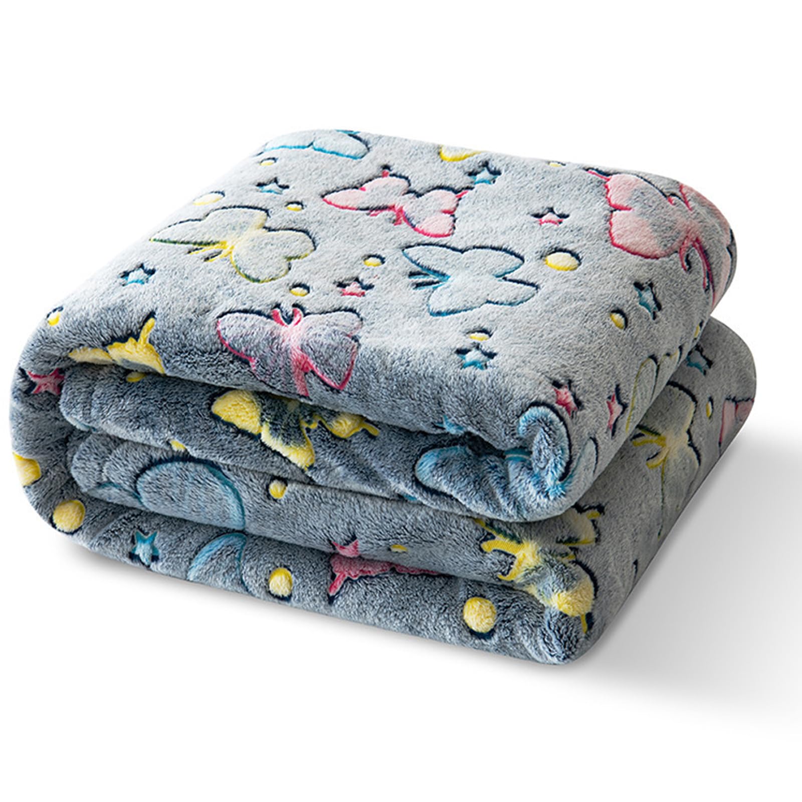 Kalttoy Butterflies Flying Glowing Fleece Throw Blanket Reversible Warm For Camping Travel Home Cozy Nighttime Glows Throw Blanket