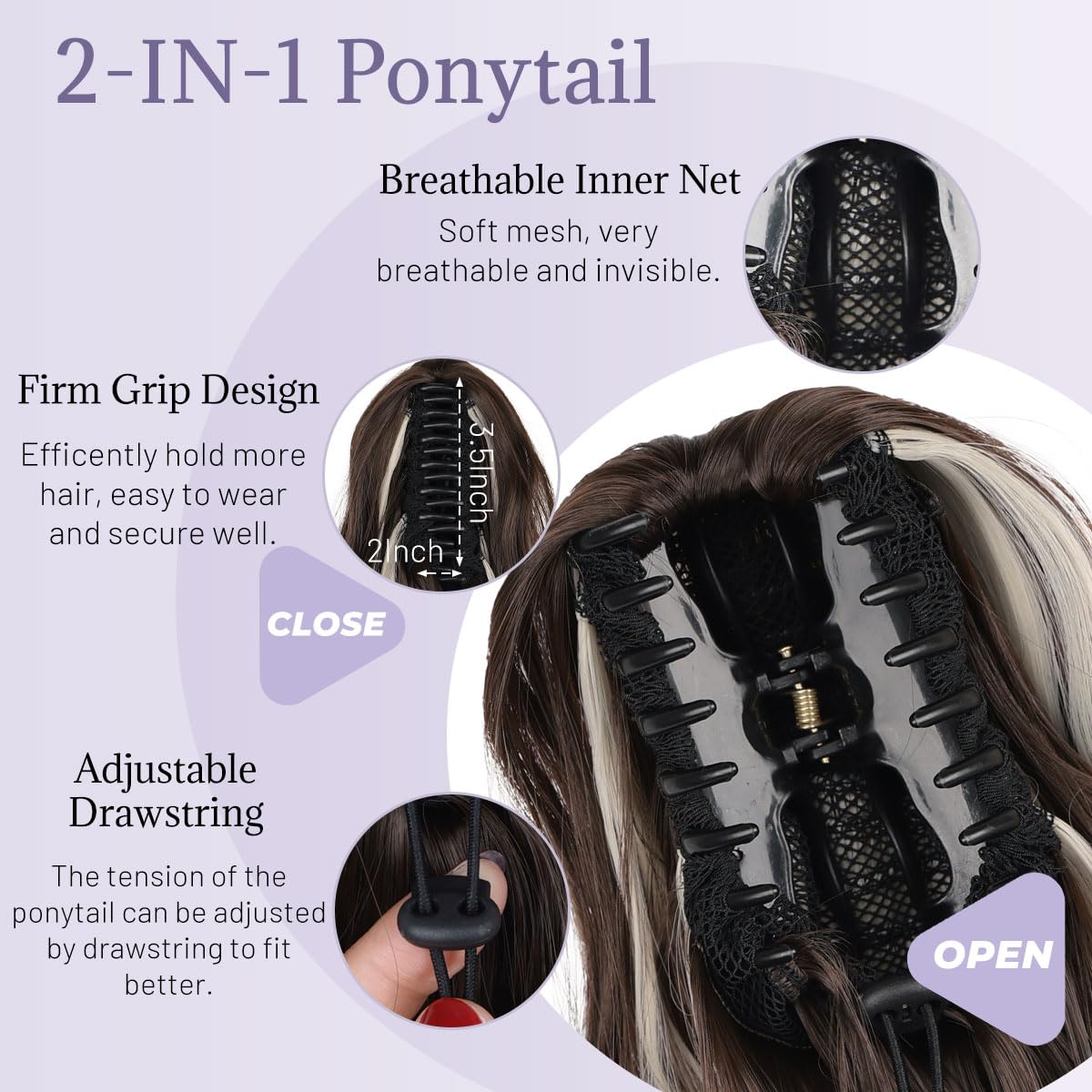 JIAMEISI Ponytail Extension 18 Inch Claw Clip Ponytail Hair Extensions Long Curly Wavy Jaw Clip in Pony Tails Extension Synthetic Hairpiece for Women Daily Use Party (Ash Brown with Platinum Blonde) - Image 4