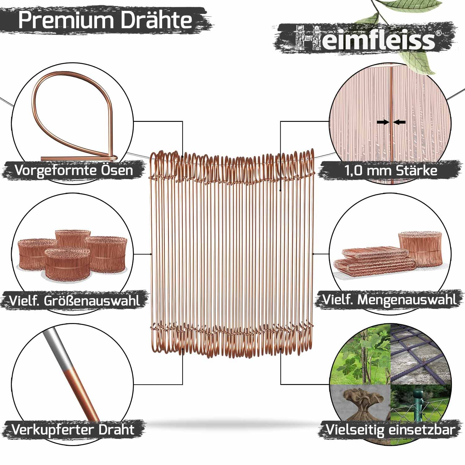 Heimfleiss® Drillapparat Driller + verkupfertem Rödeldraht 1,0 x 100-160 mm (1000 Stk) - hochwertiges Set aus Drahtbinder Rödelzange & Bindedraht Sackverschluss - Drahtverschluss Ösendraht Drill Draht