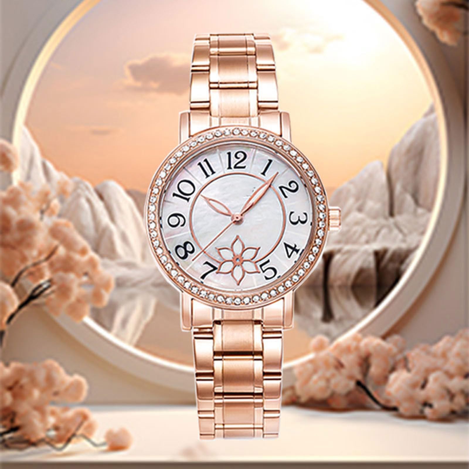 Digital Reloj Reloj de Cuarzo con Diamantes a Prueba de Agua, Esfera de nácar y Correa de Acero/Cuero for Mujer. Es un Gran Regalo for Mujeres. Deportivo Reloj