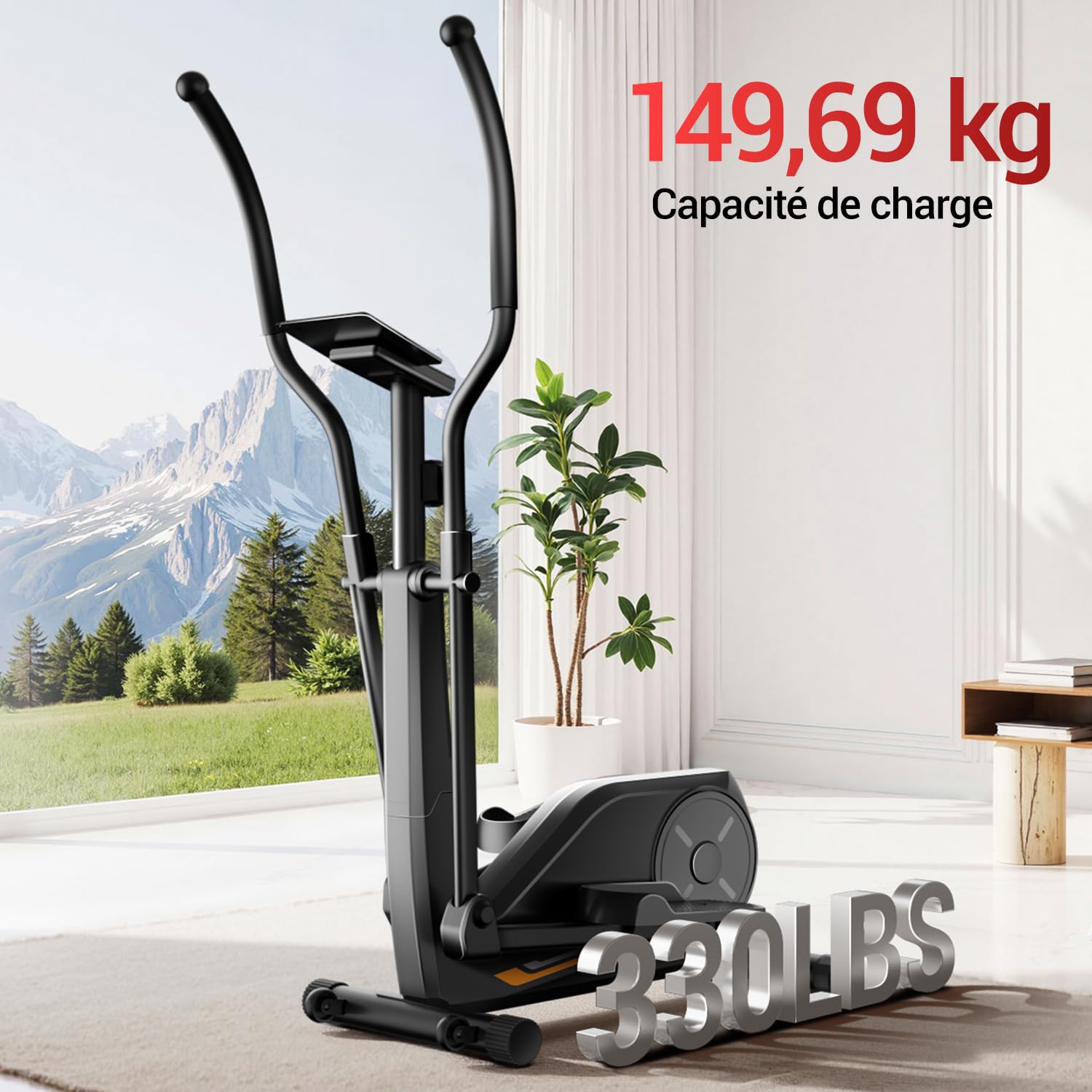 UMAY Velo ellittico appartamento,8 livelli di resistenza ellittica,Schermo LCD,Supporto per tablet, ellittiche Silenziatore domestico,149KG Portatore compatto Biciclette ellittiche