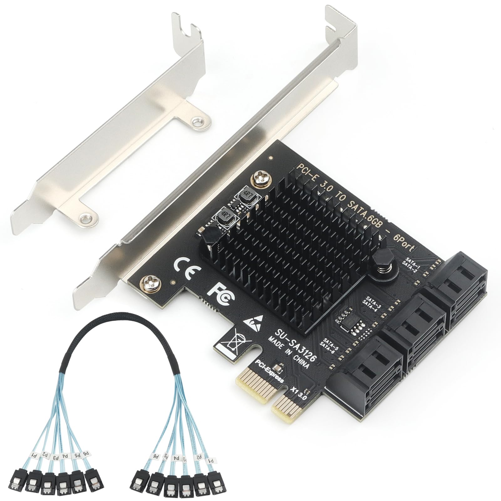 PCIe to 6-Port SATA 3.0 Expansion Card for 4K Video Editing Storage, ASM1166 Chipset, 6Gbps SSD/HDD Adapter with Heatsink, Plug & Play for Windows/Mac/Linux/NAS