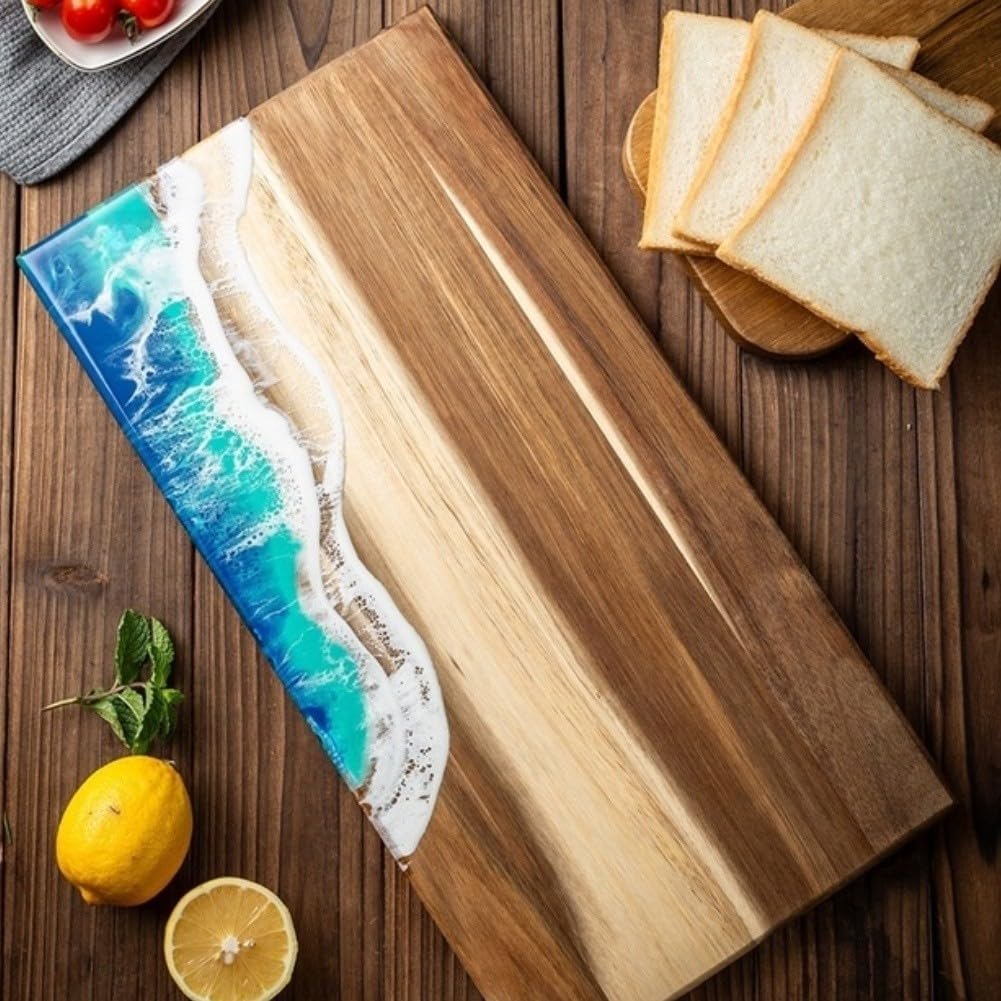Creative Wave Planche à découper en bois et résine avec base antidérapante pour la préparation des aliments de cuisine, servir, steak, pain, fromage, 45 x 23 cm