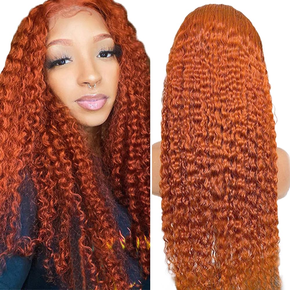 Weeybay 4x4 Lace Front Human Hair Wig #350 Copper Red Color Middle Part Lace Unprocesseed Glueless Virgin Hair Deep Wave Wigs For Women 20 Inch