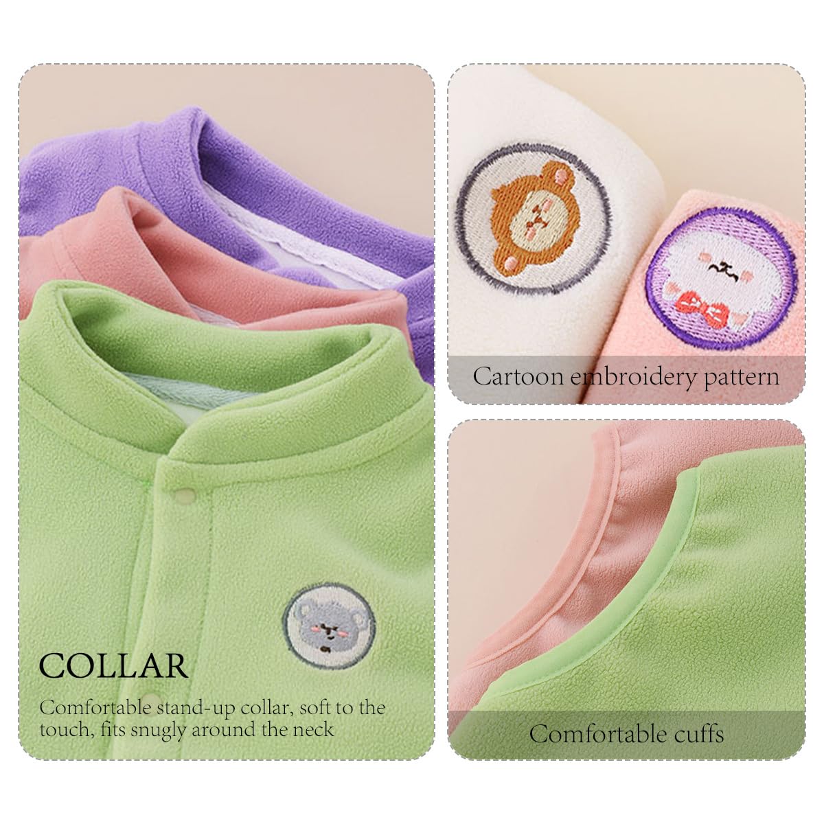 3 Pezzi Gilet Bambino in Pile Vello Polare, Capispalla Collo Alto Senza Maniche Bottoni a Pressione Autunno Inverno Caloroso con Motivo 6 Mesi-5 Anni