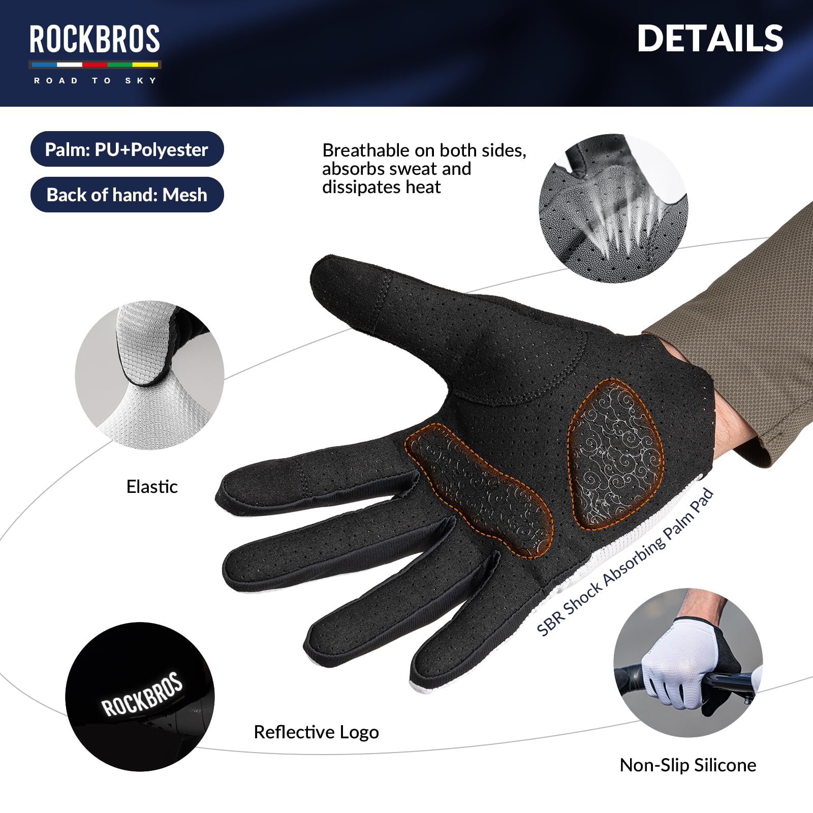 ROCKBROS Road to Sky Guantes Ciclismo Hombre Mujeres Guantes de Bicicleta Pantalla Táctil Guantes Acolchado Antideslizante para Correr Bicicletas Fitness Senderismo