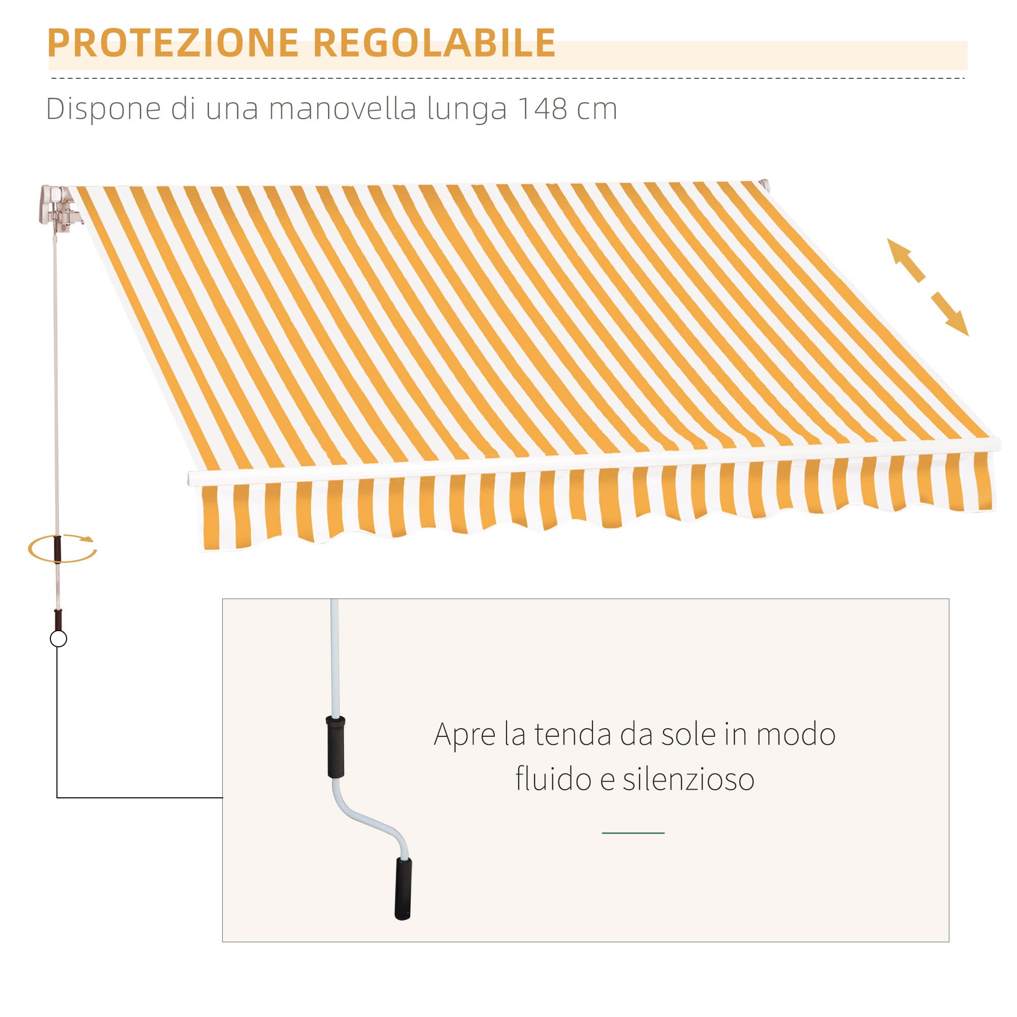 Outsunny Store banne Manuel rétractable 295 x 245 cm Store Exterieur terrasse avec manivelle, Angle réglable 45°-85°, Aluminium et Polyester 280 g/m², auvent de terrasse, Balcon, Cour, Orange