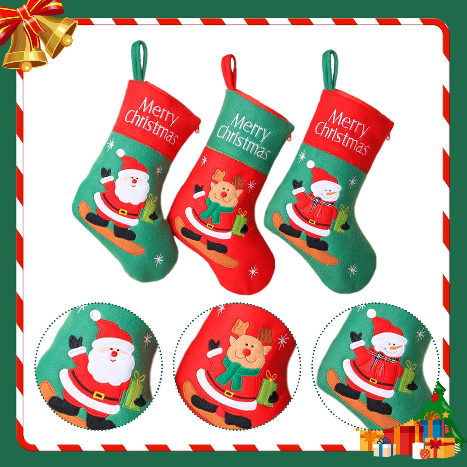 3er Pack Weihnachtsstrümpfe Aus Plüschstrickstoff, Ideal Als Dekoration, Geschenk Oder Zum Aufhängen, Z. B. Am Kamin, Treppenhaus Oder Schlafzimmer, L