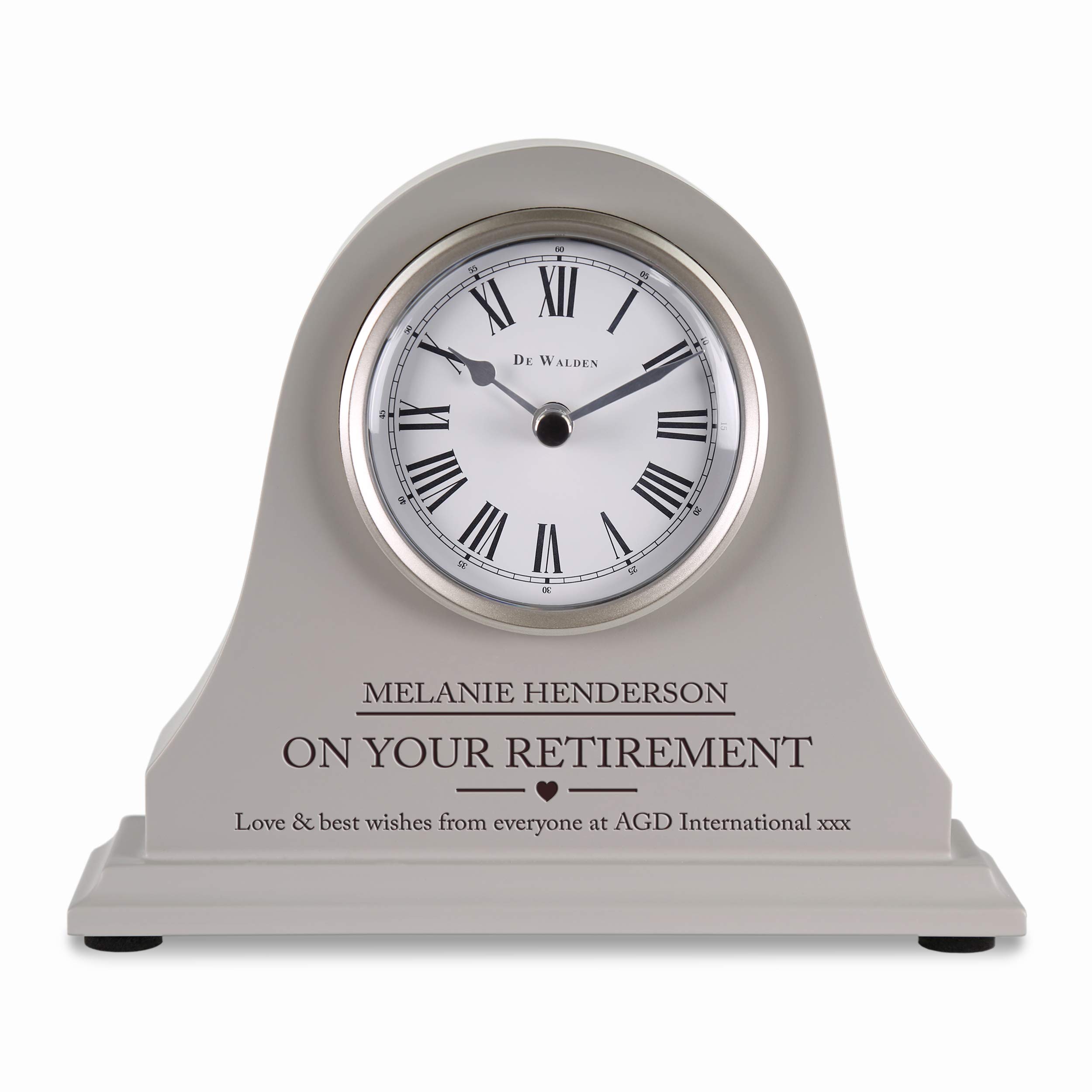 De Walden Women's Grey Clock In Cardboard Box Retirement Gift For A Woman Personalised Engraved Grey Mantel Clock Colleague Employee Gifts