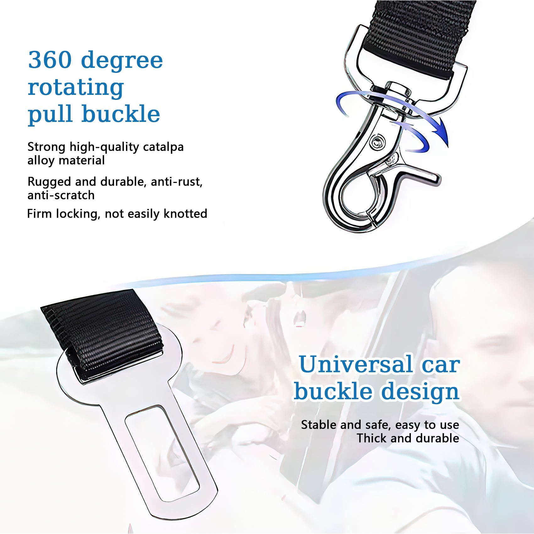 2pcs Ceinture de Sécurité pour Chien,Harnais Universel avec Mousqueton,Absorption des Chocs,Réglable,Noir,pour Tous Les Chiens et Chats
