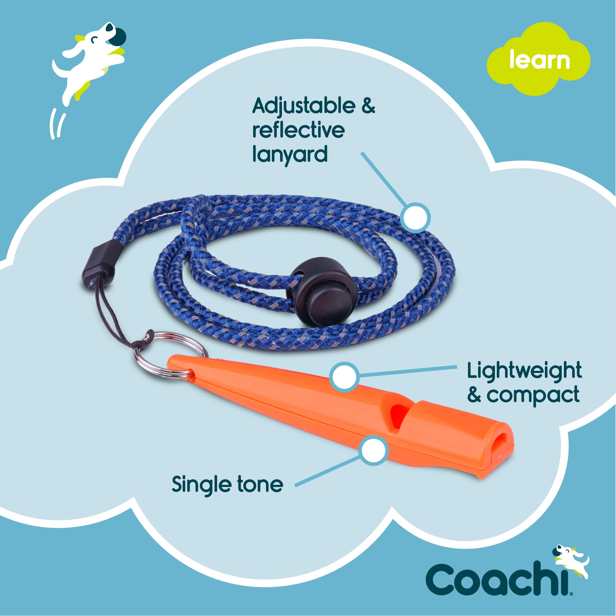 Coachi Training Whistle, Ideal for Obedience and Recall Training, Strong Clear Sound, Lightweight and Compact, Adjustable Reflective Lanyard, Suitable for Puppy & Dog Training