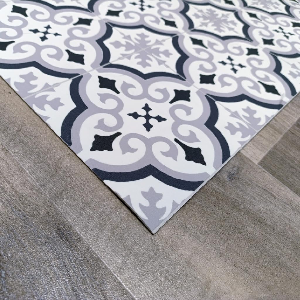 Alfombra Vinílica Hidráulica, Distintos Tamaños, Elegante, Diseño y Resistencia para Tu Espacio,Cocina, salón Comedor, Suelo PVC (80X200 CM, Estrella Gris)