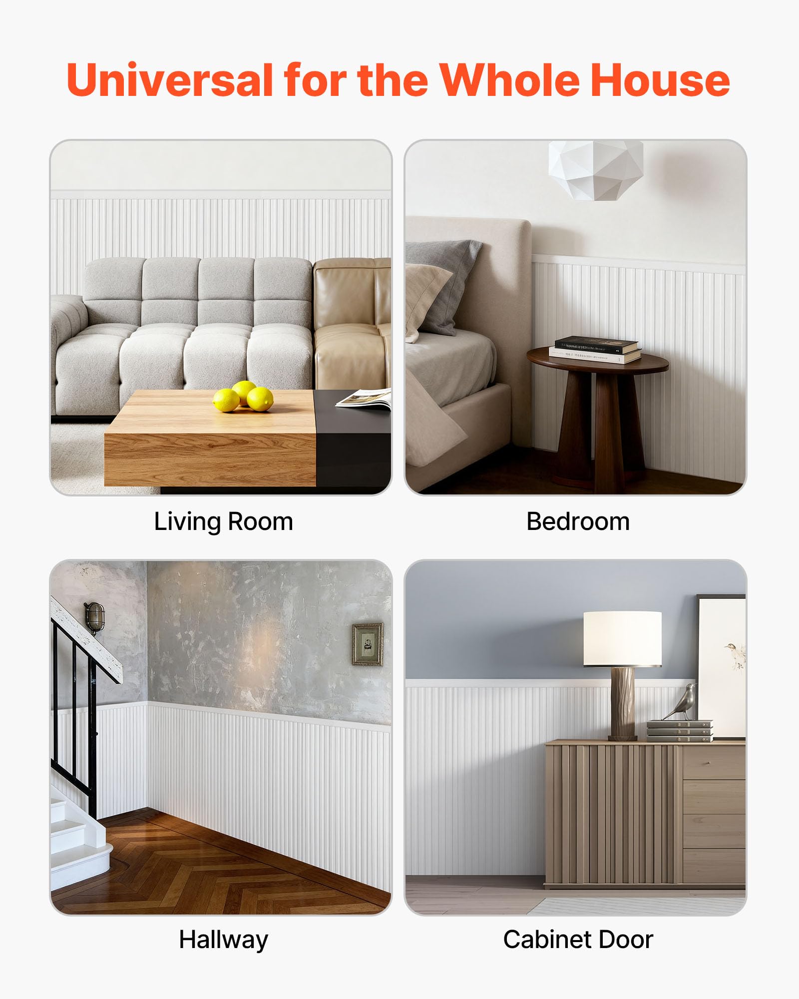 VEVOR Juego de Molduras Decorativas para Pared, 197 x 98 cm, Revestimientos y Frisos de Pared, Poliestireno Impermeable Pintable, Estilo Moderno, para Decoración de Interiores Sala Dormitorio, Blanco